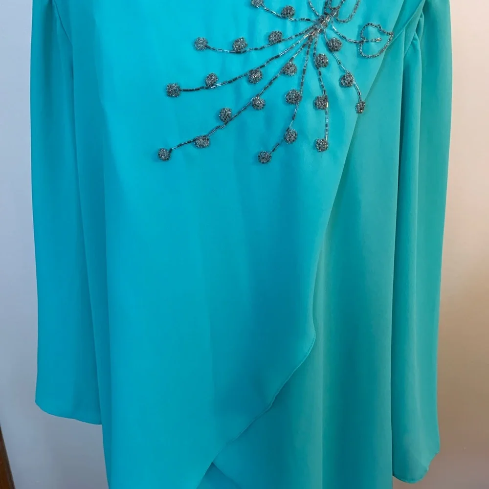 Formal Dress - Teal W/Grey Floral Beading - Picture 3 of 9
